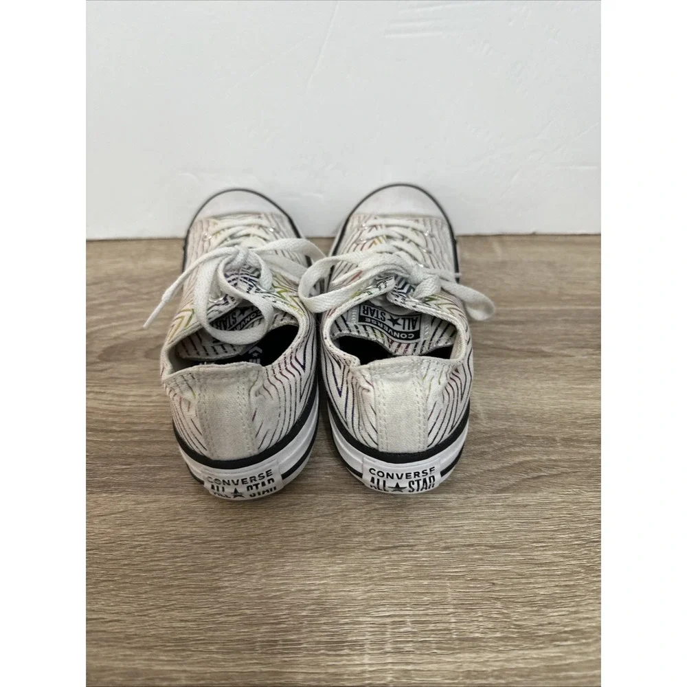 Converse Shoes Youth 3 Rainbow Star Sneakers White Canvas Low Top Casual 665398F